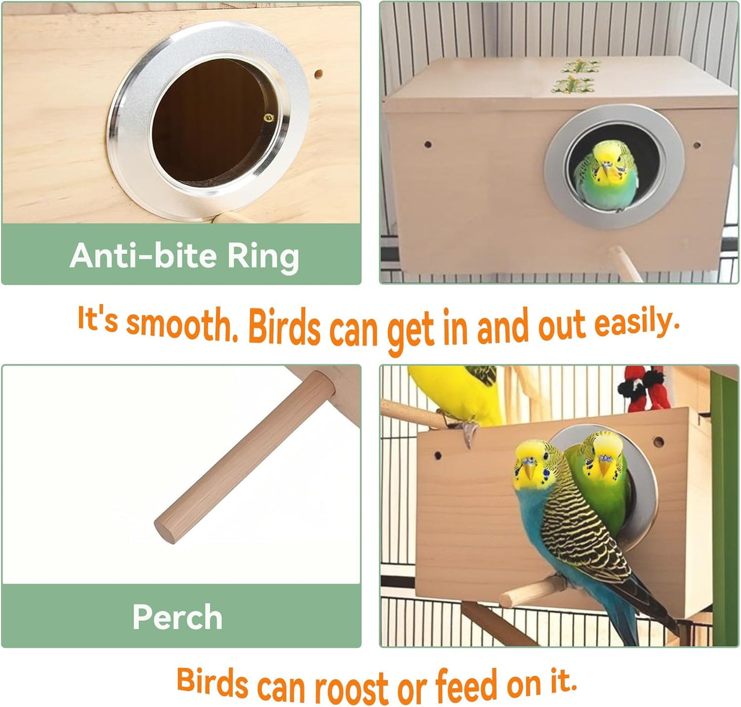Bird Nest, Parakeet Nest Box, Bird Breeding Box with Perch, Wood Budgie Nest Box for Bird, Parrot, Lovebirds, Parrotlet, Finch, Sparrow 7.8” X 4.7” X 4.7”