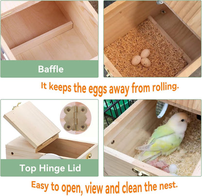 Bird Nest, Parakeet Nest Box, Bird Breeding Box with Perch, Wood Budgie Nest Box for Bird, Parrot, Lovebirds, Parrotlet, Finch, Sparrow 7.8” X 4.7” X 4.7”