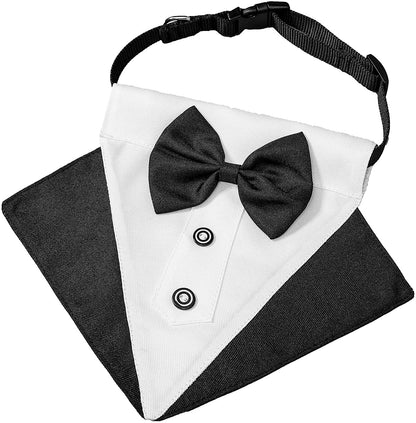 Formal Dog Tuxedo Wedding Pet Bandana Collar with Bow Tie, Adjustable Pet Bowtie Collar Bandana for Large Dog (Large)